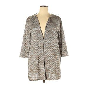 Chicos Size 3 XL 16 Cardigan Brown Gray Chevron